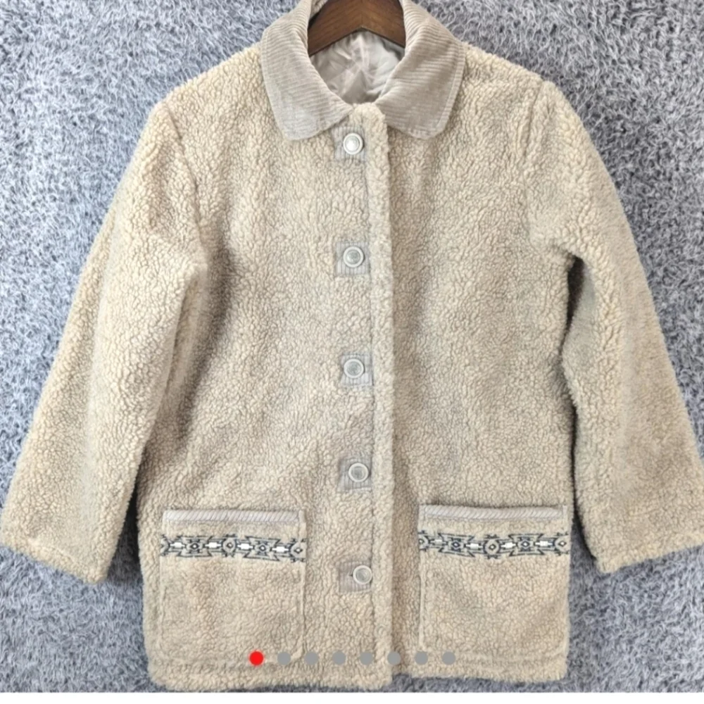 Vintage 90's Cabincore Cozy Cream Aztec Button-Up Fleece Jacket Reversible